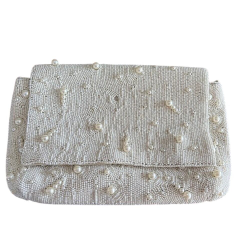 👰‍♀️ Untamed Petals Pearl Beaded Bridal Clutch Ivory Wedding Purse
